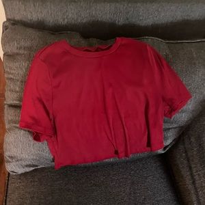 Red Plus Size Cropped Tee Lettuce Trim